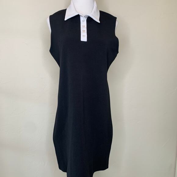 Vintage Black White Collared Dress Sz Large - Picture 1 of 9